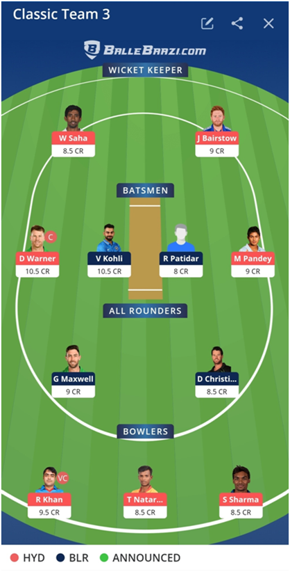 IPL 2021 SRH vs RCB Dream11 Prediction